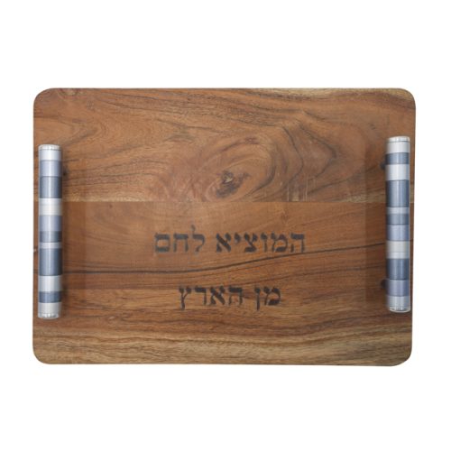 A large metal challah board made of dozens of colorful pomegranates, precisely laser-cut and hand-painted. Designed by artist Yair Emanuel