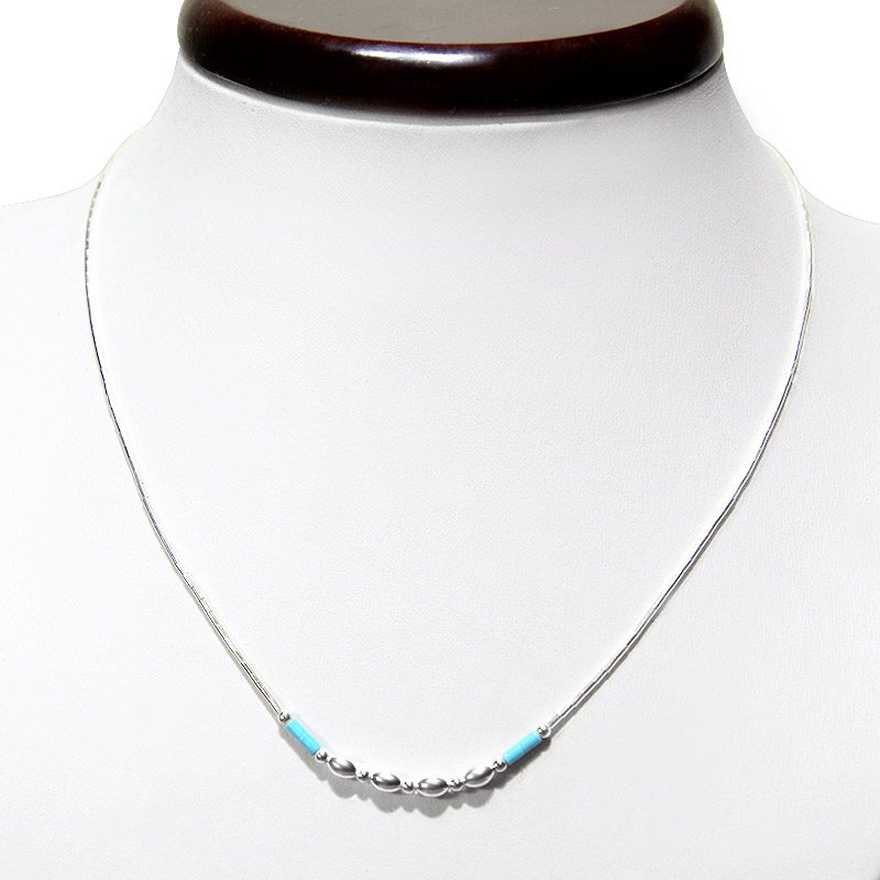 Link necklace (40 cm) genuine 925 silver and turquoise stones for woman/girl