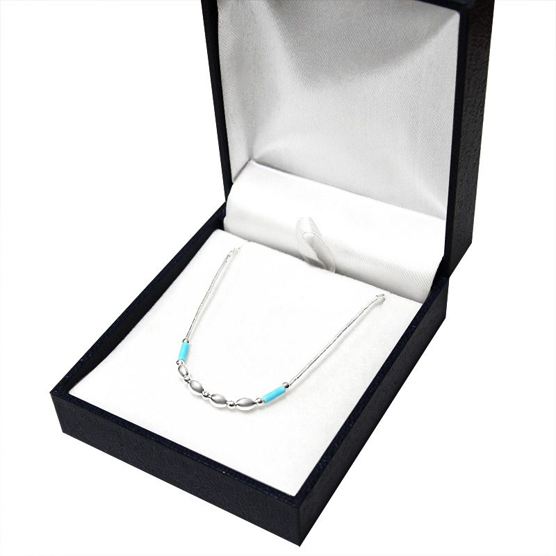 Link necklace (40 cm) genuine 925 silver and turquoise stones for woman/girl