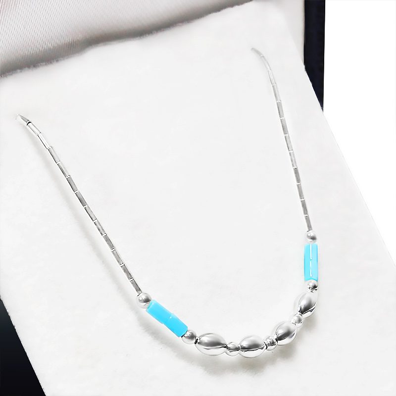 Link necklace (40 cm) genuine 925 silver and turquoise stones for woman/girl