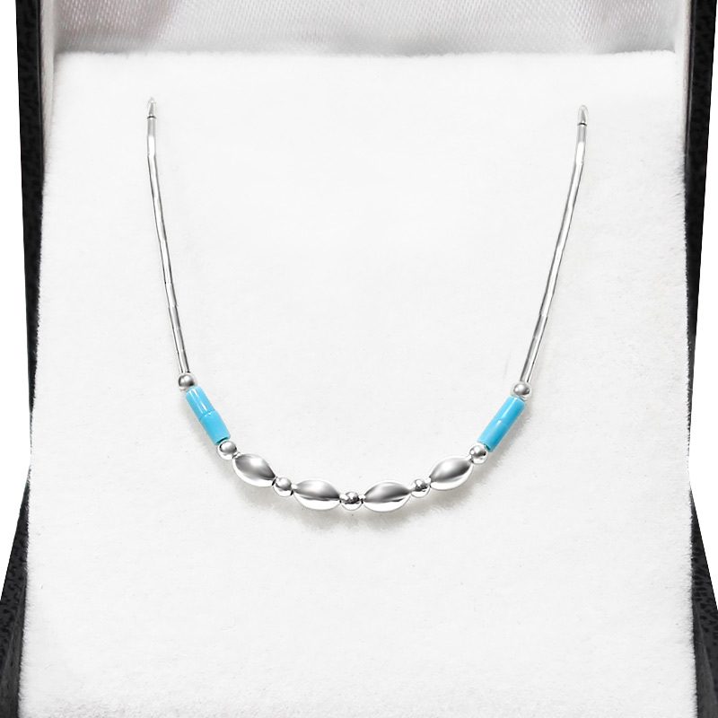 Link necklace (40 cm) genuine 925 silver and turquoise stones for woman/girl