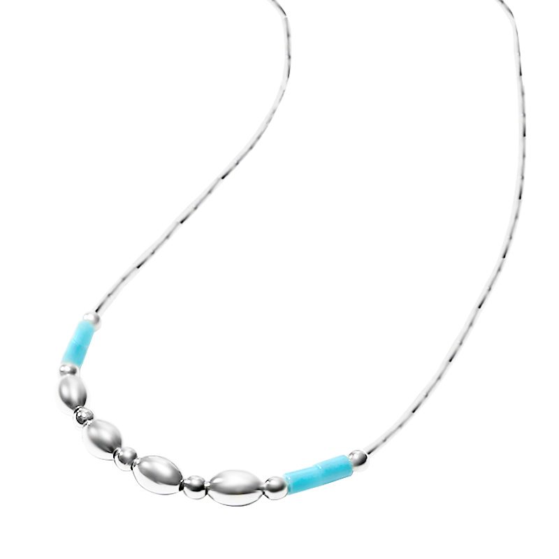 Link necklace (40 cm) genuine 925 silver and turquoise stones for woman/girl