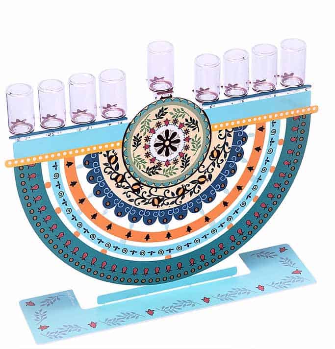 Metal Menorah (7*19.5*31 cm) "Mandala" model for candles - Judaica artist Dorit Klein