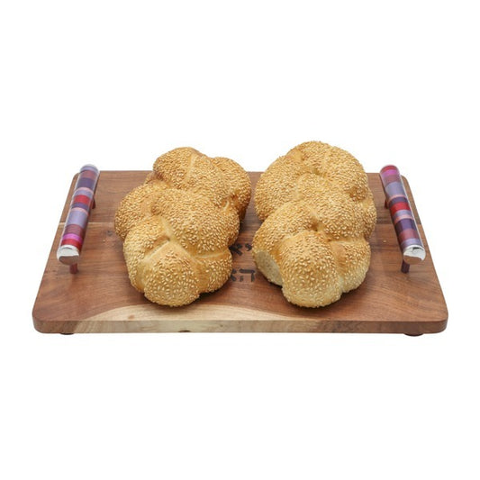 קרש חלה "המוציא לחם מן הארץ" (39*28.5*3 ס"מ) טבעות בורדו, האמן יאיר עמנואל