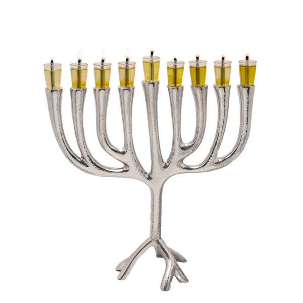 חנוכייה "עץ החיים" גדולה ממתכת (גודל: 32*32 ס"מ) מרוקע, האמן יאיר עמנואל