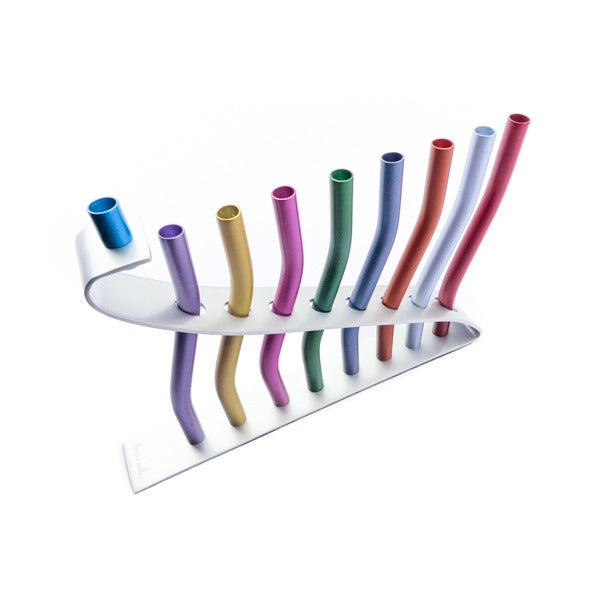 חנוכייה (17*4*26 ס"מ) מאלומיניום בגימור צבעוני, האמן יאיר עמנואל