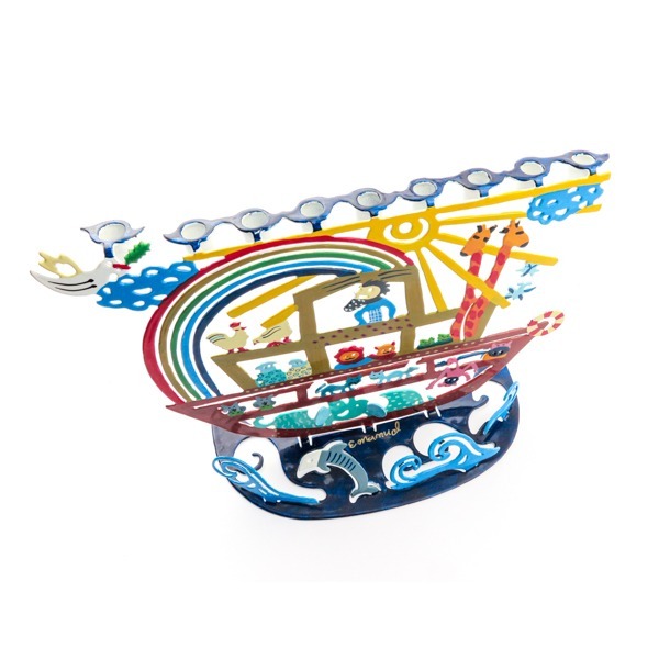 חנוכייה "תיבת נח" (21*11*26.5 ס"מ) ממתכת חיתוך לייזר, האמן יאיר עמנואל