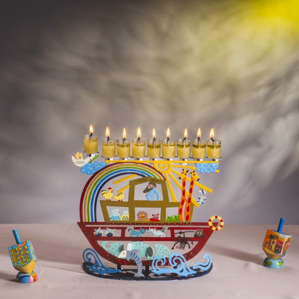 חנוכייה "תיבת נח" (21*11*26.5 ס"מ) ממתכת חיתוך לייזר, האמן יאיר עמנואל