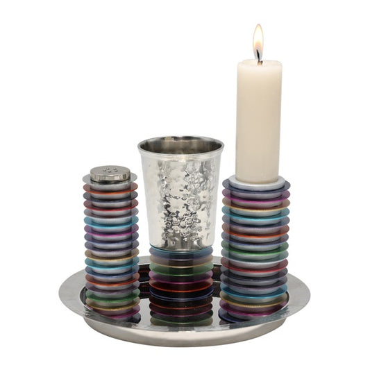 סט הבדלה ממתכת "דיסקיות-צבעוני" (6.5*11.5*19 ס"מ), האמן יאיר עמנואל