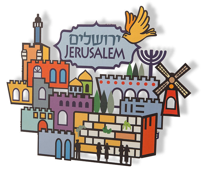 מתלה קיר "ירושלים JERUSALEM" עם נופי ירושלים (32*39 ס"מ) - ע"י דורית קליין