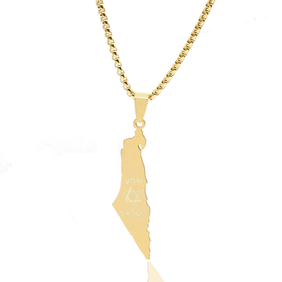 "Map of Israel - Shema Israel" necklace (4.5*1.2 cm) gold plated stainless steel