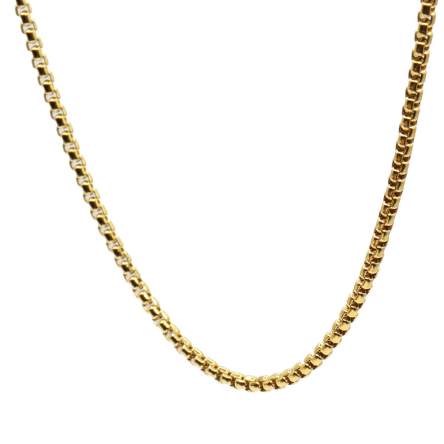 Thick stainless steel "box" necklace, 60 cm with yellow gold plating