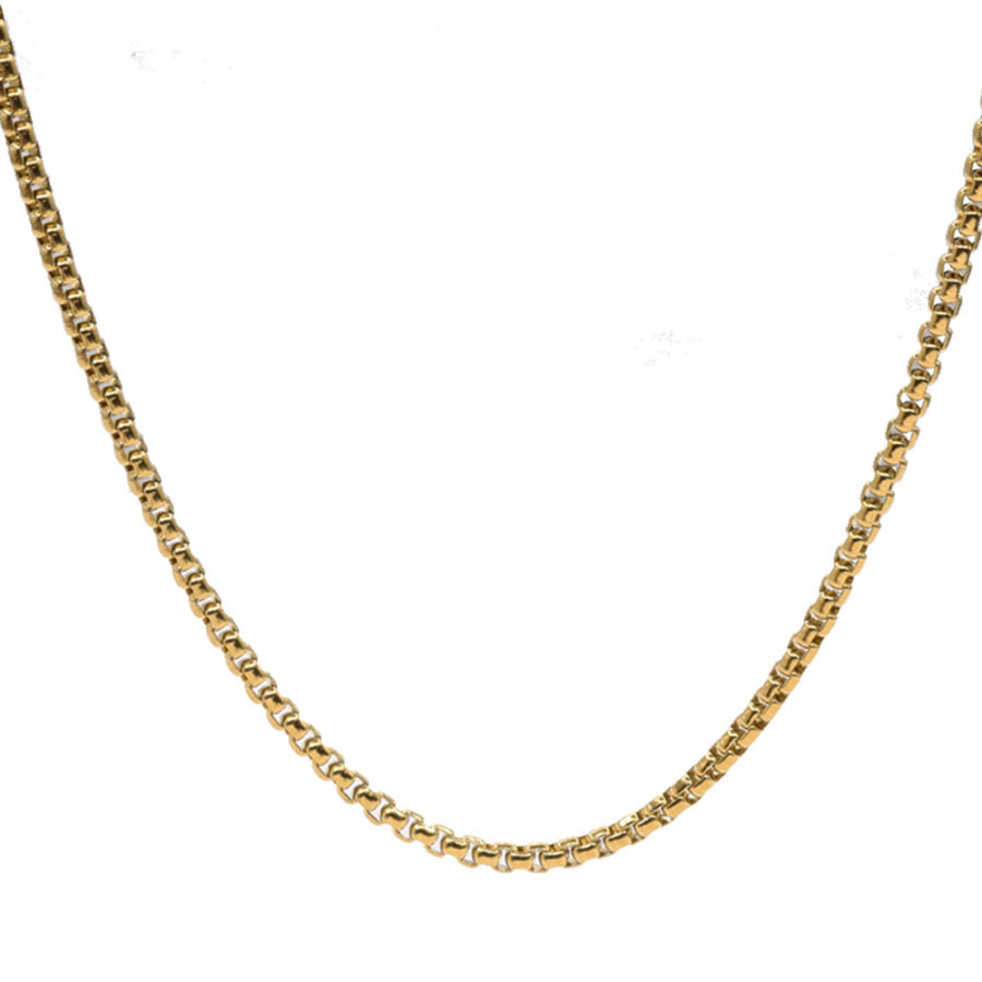 Thick stainless steel "box" necklace, 60 cm with yellow gold plating