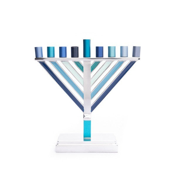 חנוכיית חב"ד קטנה בקנים ישרים בגווני כחול - אלומיניום, מתכת - יאיר עמנואל