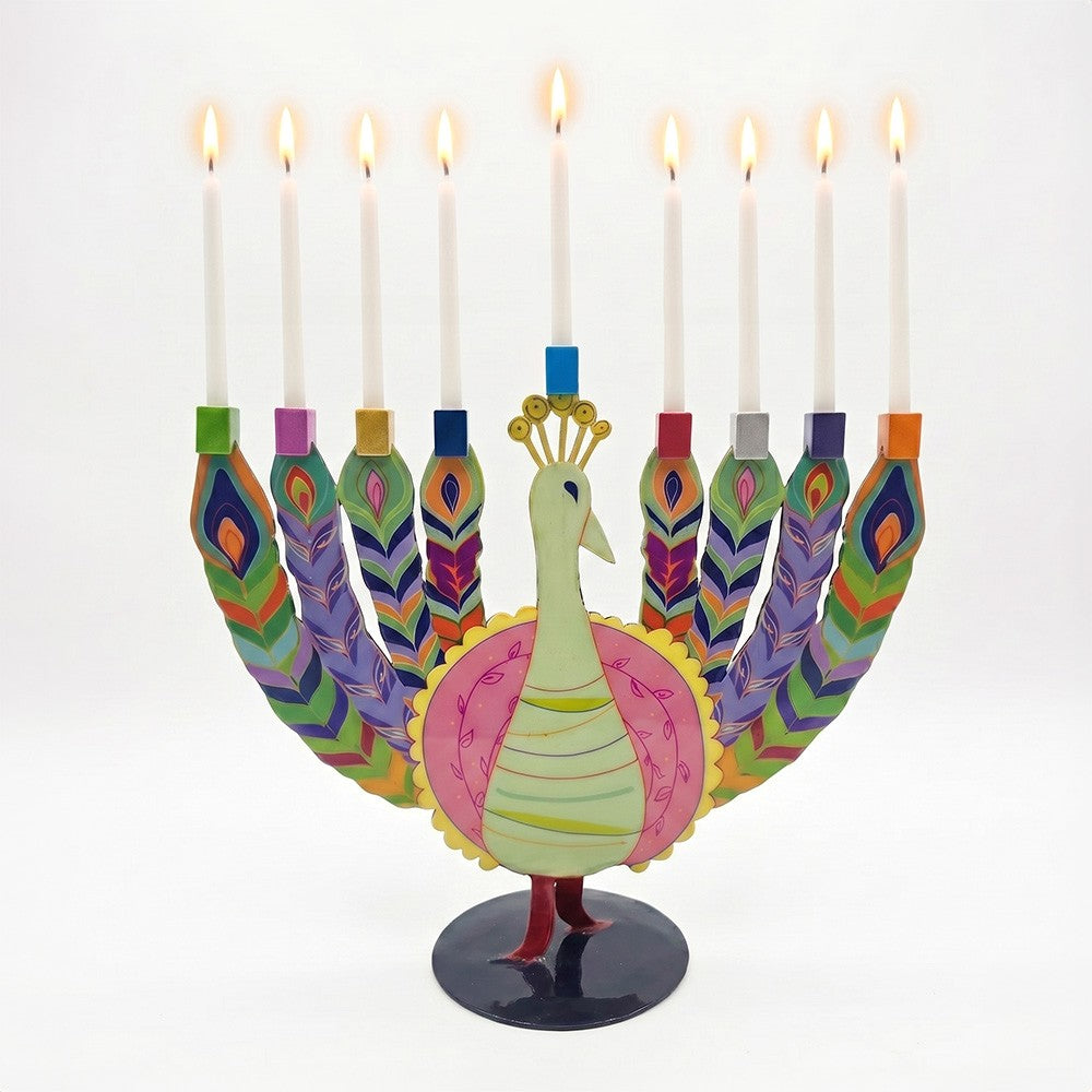 "Shelhevat" Hanukkah Menorah (24*8*30.5 cm) made of aluminum with a colorful finish, artist Yair Emanuel
