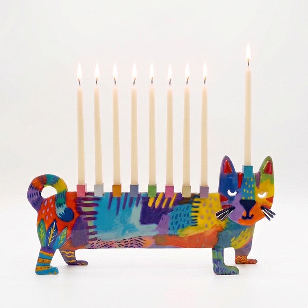 "Shelhevat" Hanukkah Menorah (24*8*30.5 cm) made of aluminum with a colorful finish, artist Yair Emanuel