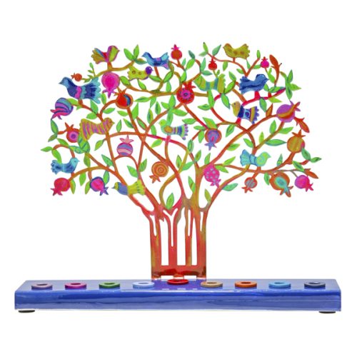 חנוכייה "רימונים" (24*6*30 ס"מ) ממתכת חיתוך לייזר, האמן יאיר עמנואל