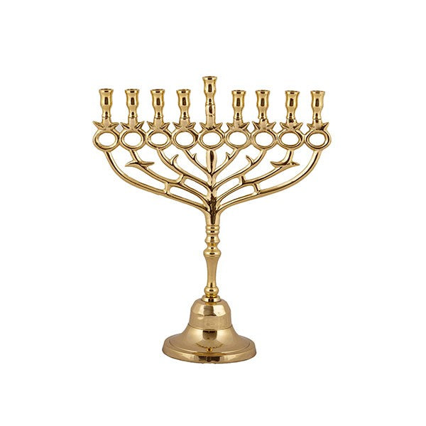 חנוכייה קלאסית גדולה מנחושת בגוון זהב – רימונים - נחושת - יאיר עמנואל