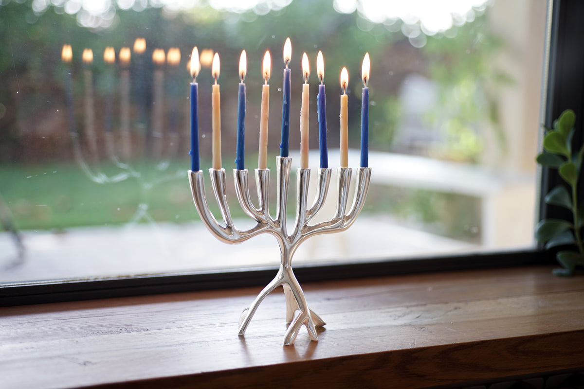 חנוכייה "עץ החיים" מודרנית מאלומיניום בגוון כסף - תמונה 2 - יאיר עמנואל