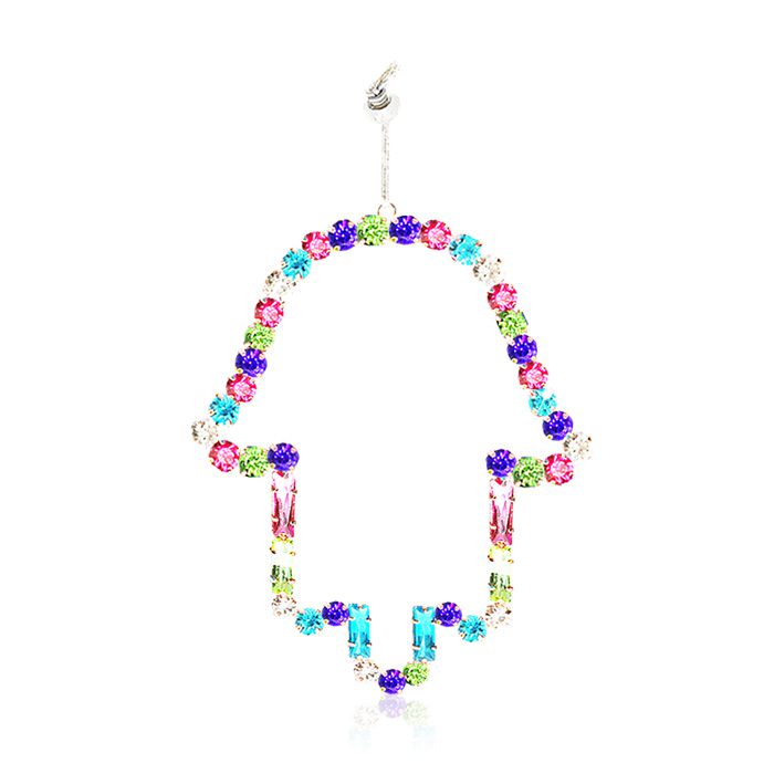 Hamsa pendant (14.5*11 cm) for the wall with handmade colored crystals