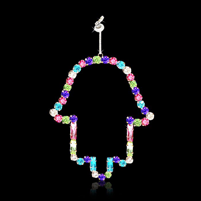 Hamsa pendant (14.5*11 cm) for the wall with handmade colored crystals