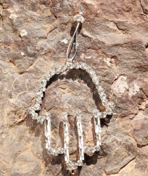 Hamsa wall pendant (13*11 cm) with fingers inlaid with crystals, handmade