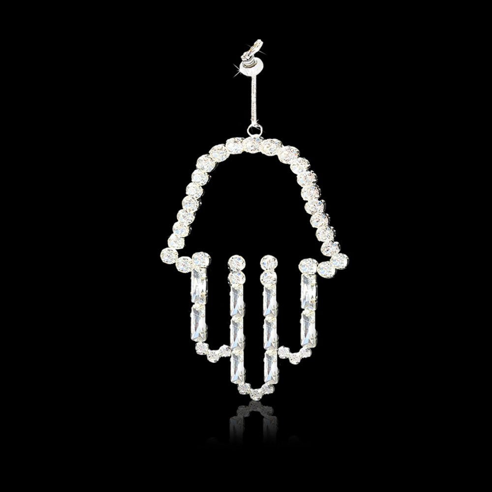 Hamsa wall pendant (13*11 cm) with fingers inlaid with crystals, handmade