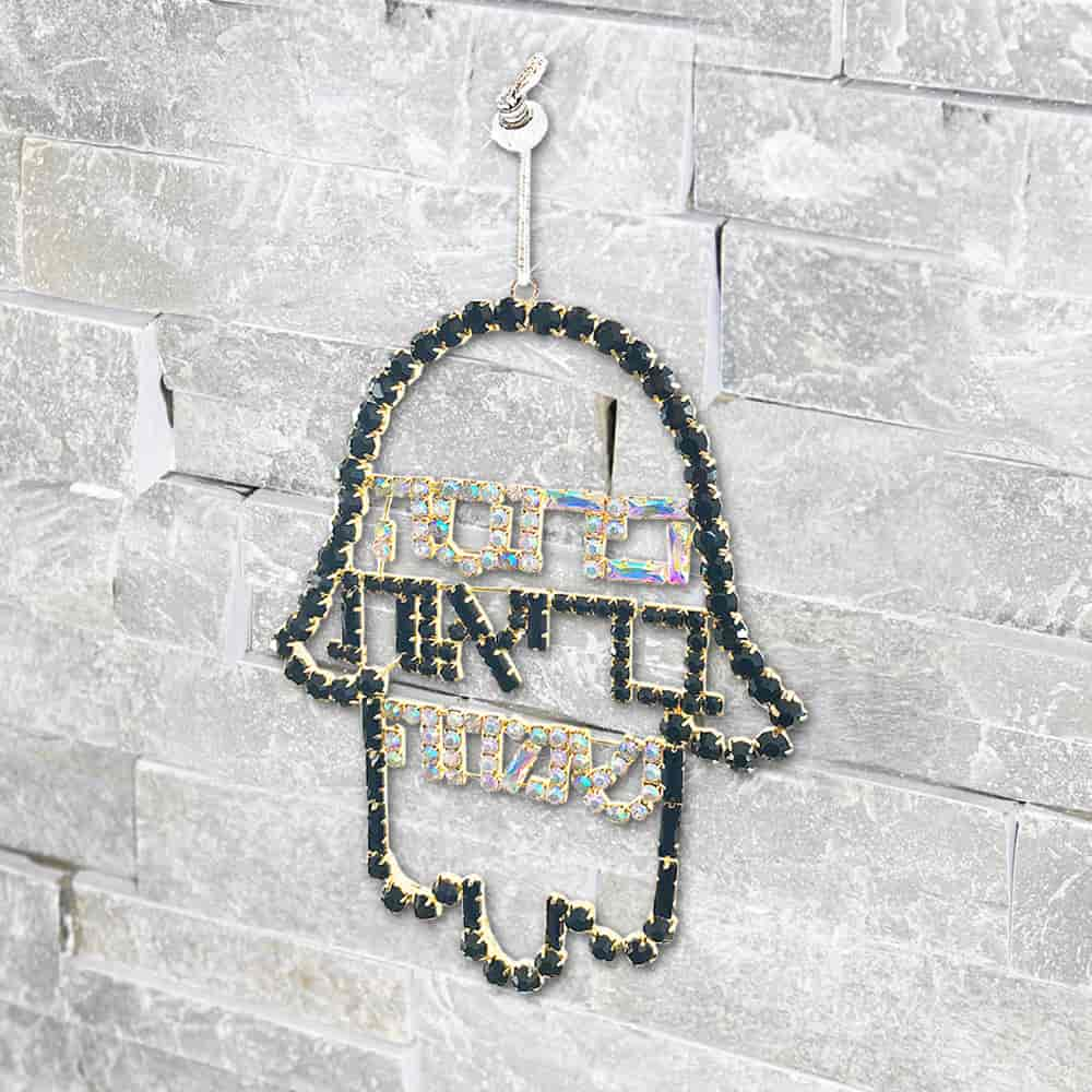 Large Hamsa pendant (19*15 cm) embedded in the wall with blessings: livelihood, health, joy. Handmade