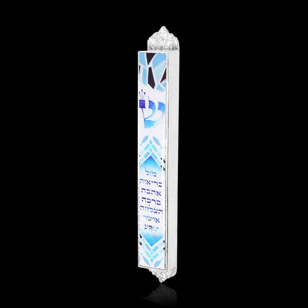 Mezuzah case (10 cm parchment) made of metal with 7 elegant blessings with silver and epoxy coating