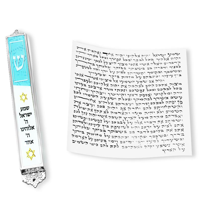 "Shema Yisrael" metal mezuzah case (10 cm peel) elegant with silver plating and epoxy coating