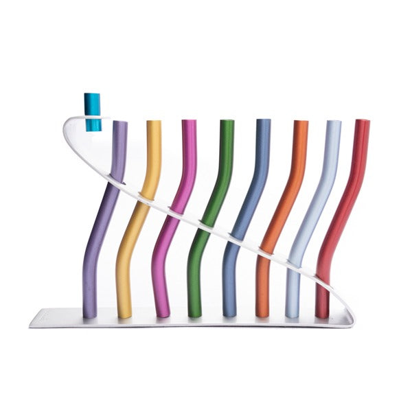 חנוכייה (17*4*26 ס"מ) מאלומיניום בגימור צבעוני, האמן יאיר עמנואל