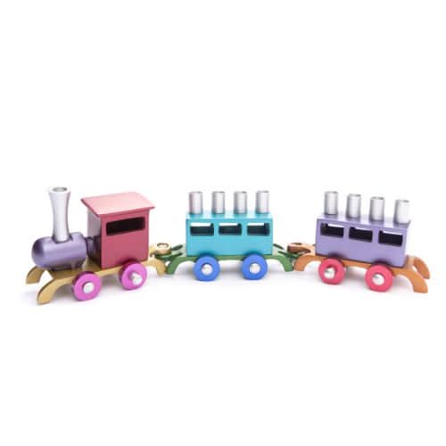 חנוכייה מהודרת ( 40*33*5 ס"מ ) "רכבת" צבעונית. ע"י האמן יאיר עמנואל
