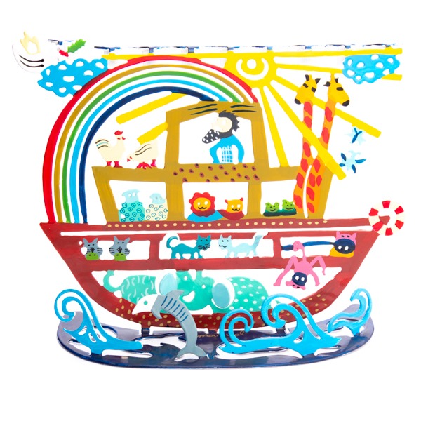 חנוכייה "תיבת נח" (21*11*26.5 ס"מ) ממתכת חיתוך לייזר, האמן יאיר עמנואל