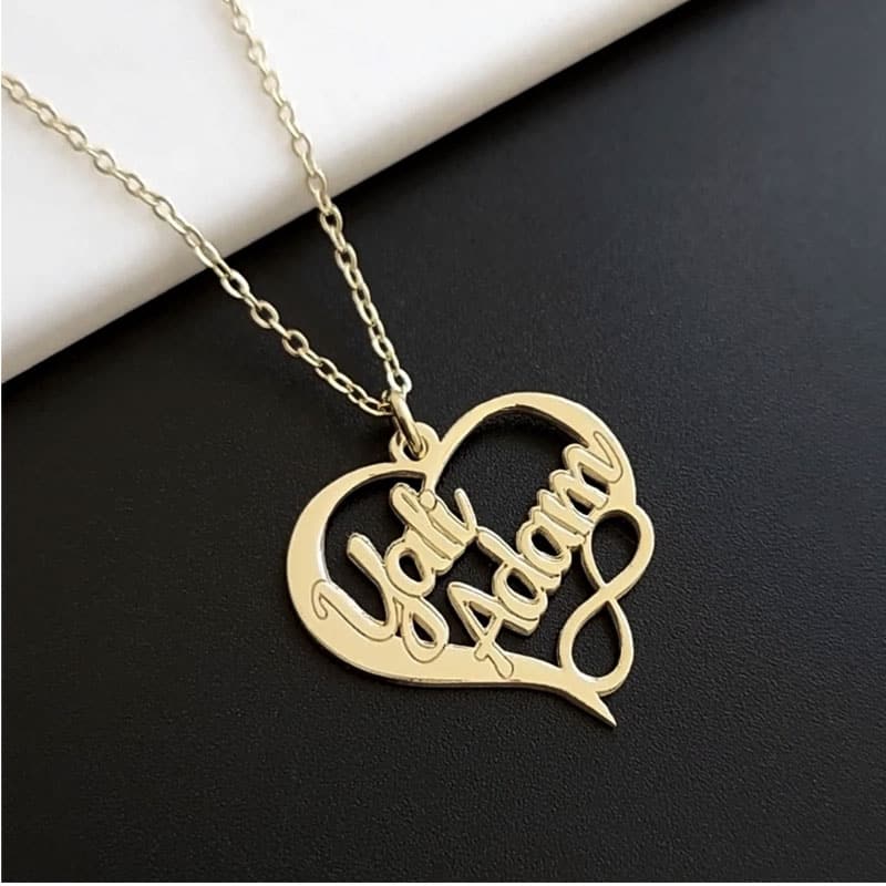 "Heart" necklace made of 925 silver or gold-plated brass with 2 names to choose from