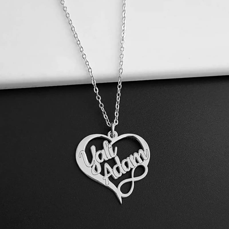 "Heart" necklace made of 925 silver or gold-plated brass with 2 names to choose from