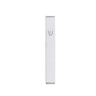 Rectangular mezuzah (9*1*1 cm) made of white aluminum (8 cm peel) by artist Yair Emanuel