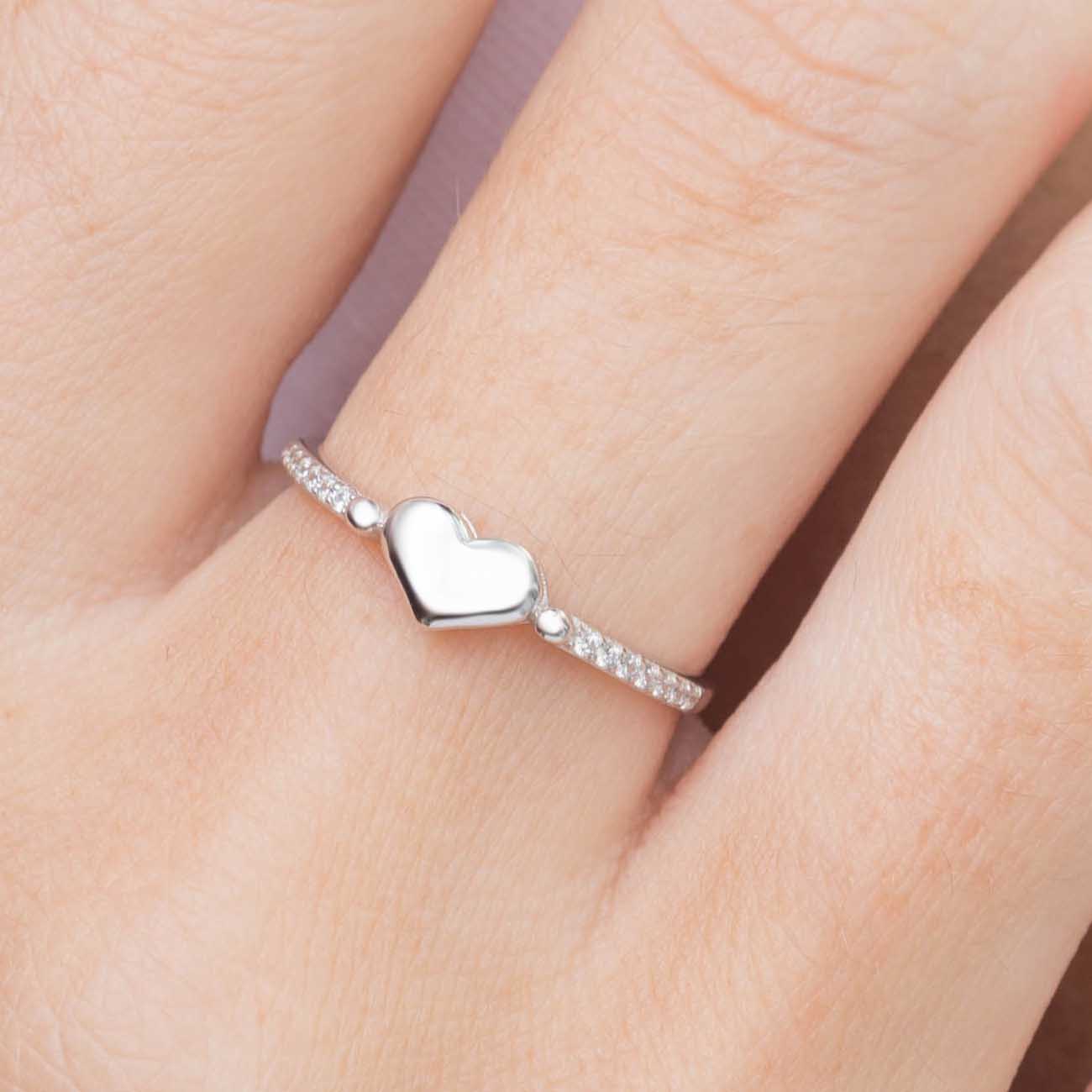 Thin "heart" ring for women made of 925 sterling silver with white crystals