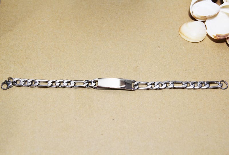 Men's "Figaro" stainless steel bracelet with a plate