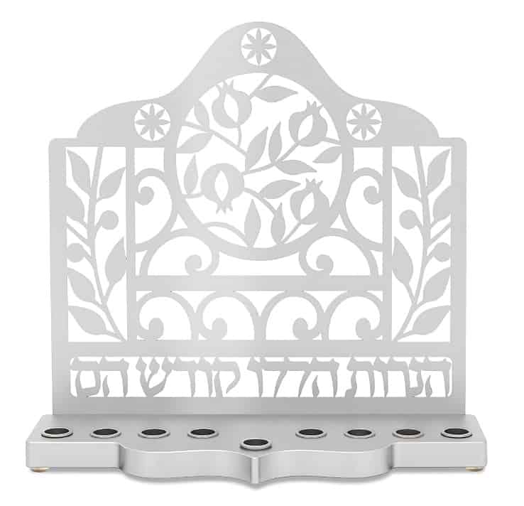 Aluminum Menorah (27*25.5*9 cm) silver plated "Pomegranate" model - Judaica artist Dorit Klein