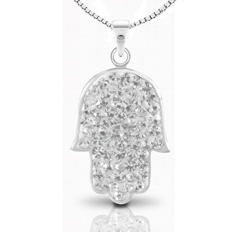 שרשרת חמסה (2*1.5 ס"מ) מכסף 925 משובץ עם קריסטלים