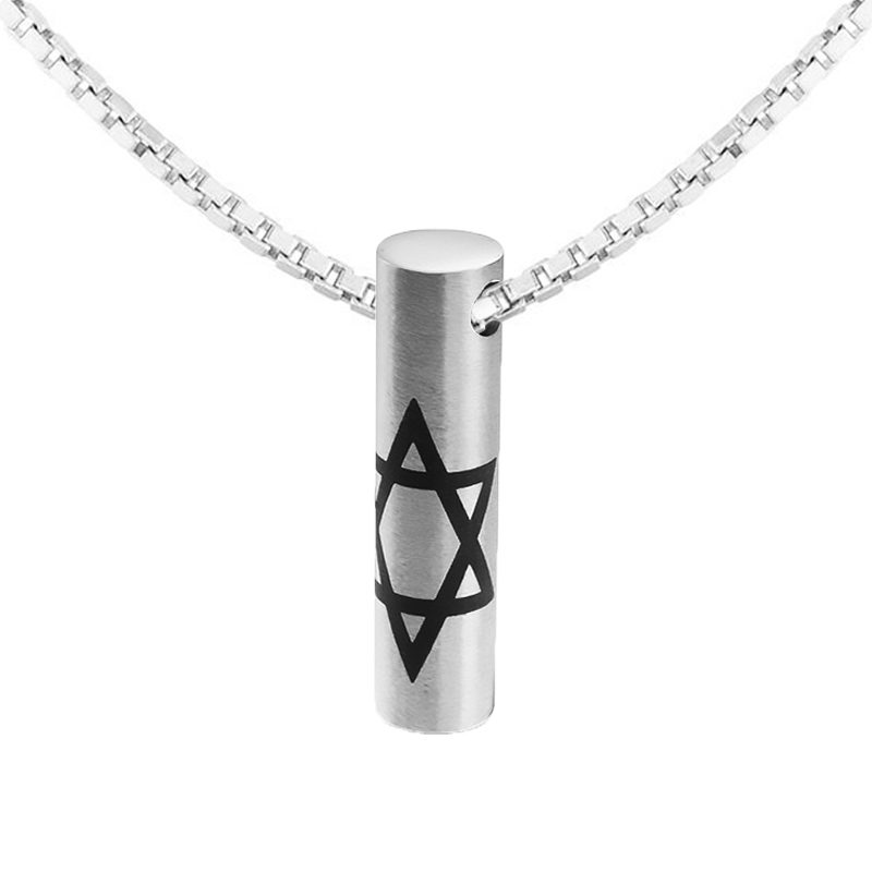 "Star of David" tube mezuzah necklace (3.2*0.7 cm) made of steel for men