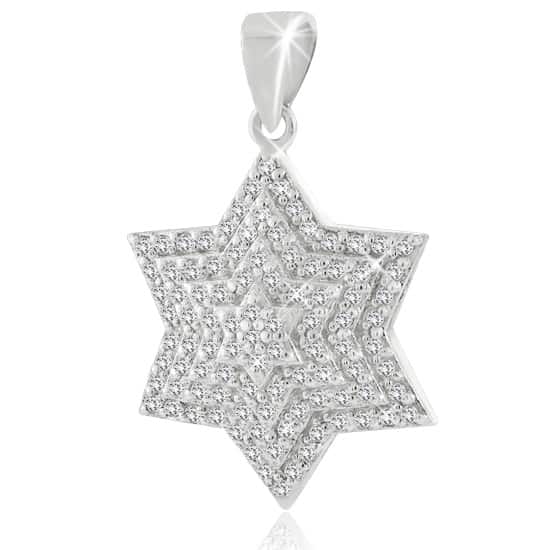 "Star of David" necklace made of 925 silver (2*2.5 cm) inlaid with white crystals and rhodium plating