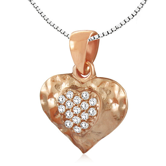 שרשרת לב מרוקעת קטנה (1.5*1.2 ס"מ) מכסף 925 ציפוי זהב אדום, עם קריסטלים