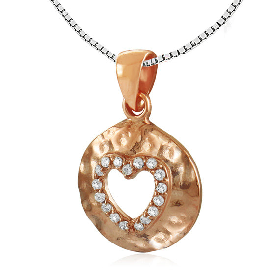 שרשרת לב מרוקעת קטנה (1.4 ס"מ) מכסף 925 ציפוי זהב אדום, עם קריסטלים