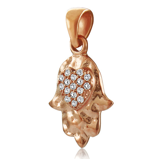 שרשרת חמסה מרוקעת קטנה (1.5*1.2 ס"מ) מכסף 925 ציפוי זהב אדום, עם קריסטלים