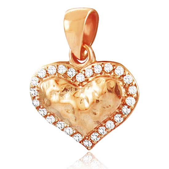 Small (1.4 cm) 925 silver hammered heart necklace with red gold plating and crystals