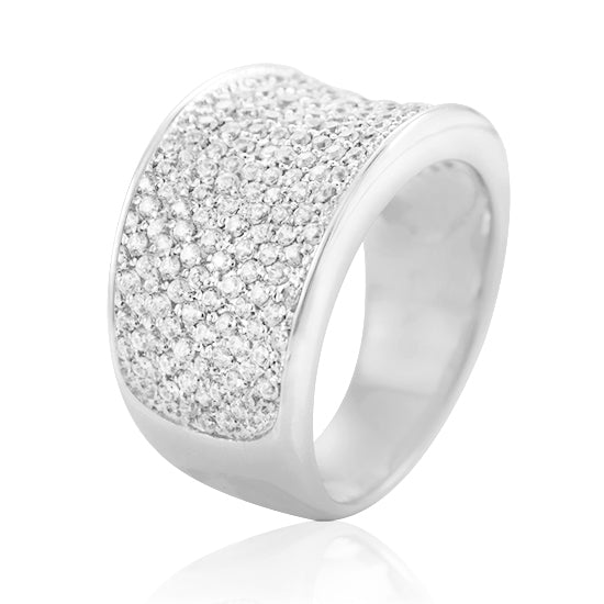 טבעת רחבה מכסף 925 משובצת קריסטלים לבנים עם ציפוי רודיום