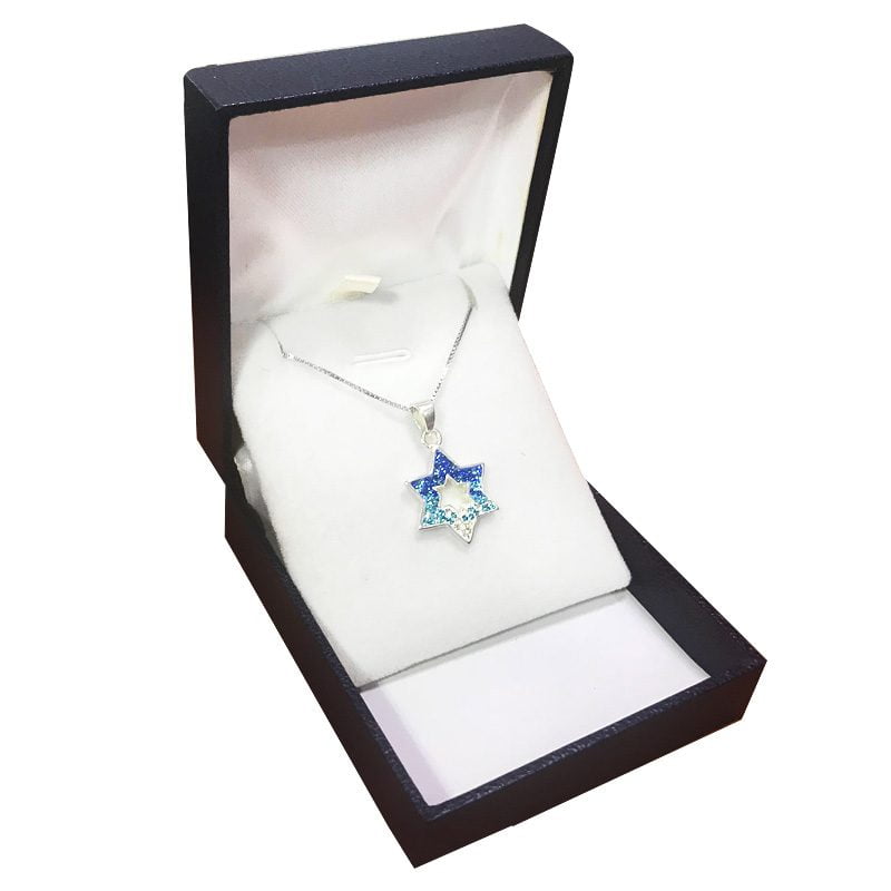 "Star of David" necklace (2*1.5 cm) made of 925 silver inlaid with crystals in the colors of the state