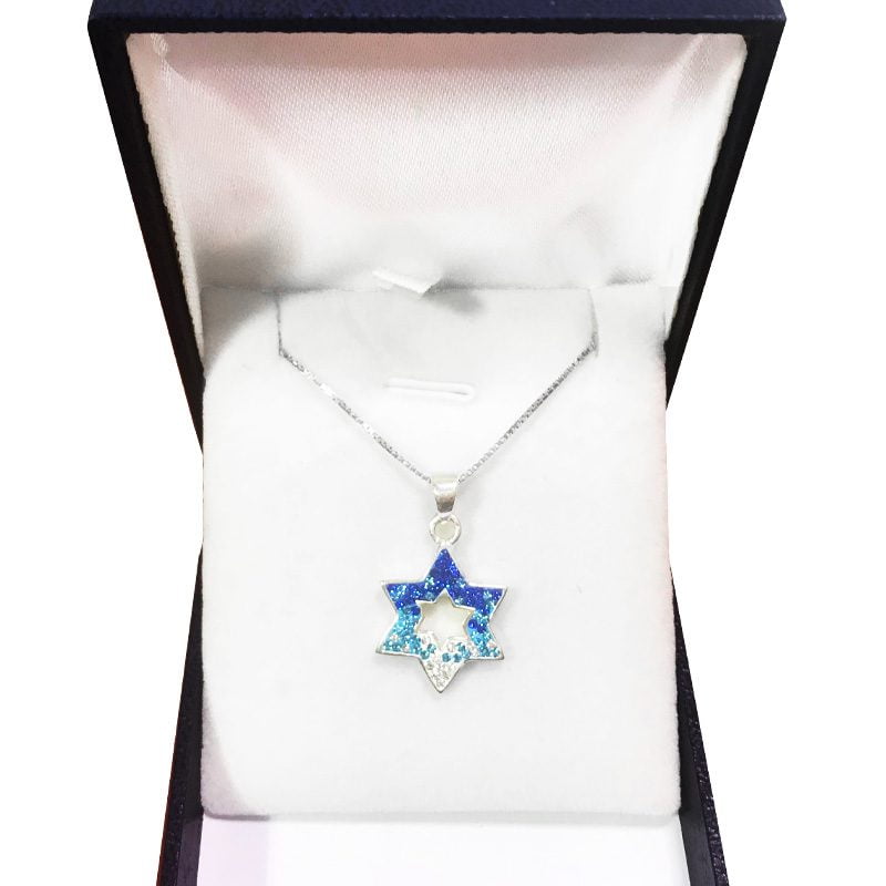 "Star of David" necklace (2*1.5 cm) made of 925 silver inlaid with crystals in the colors of the state