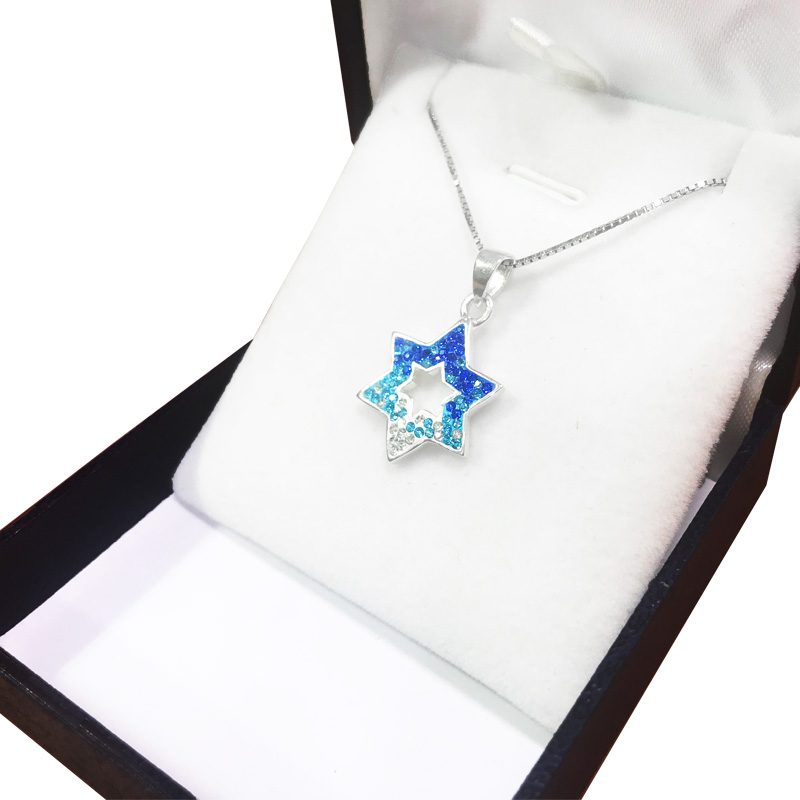 "Star of David" necklace (2*1.5 cm) made of 925 silver inlaid with crystals in the colors of the state